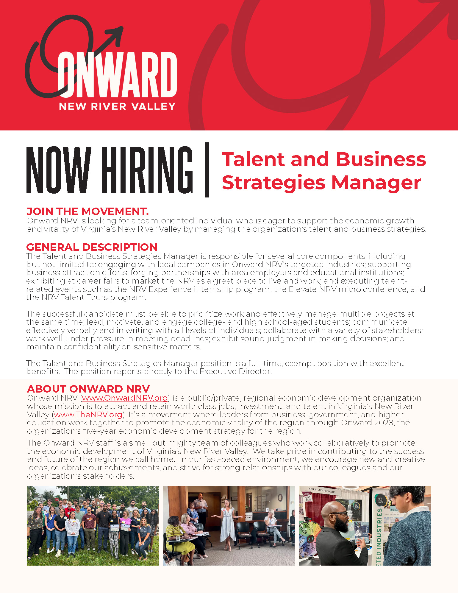 Onward NRV Talent & Business Strategies Manager Job Description